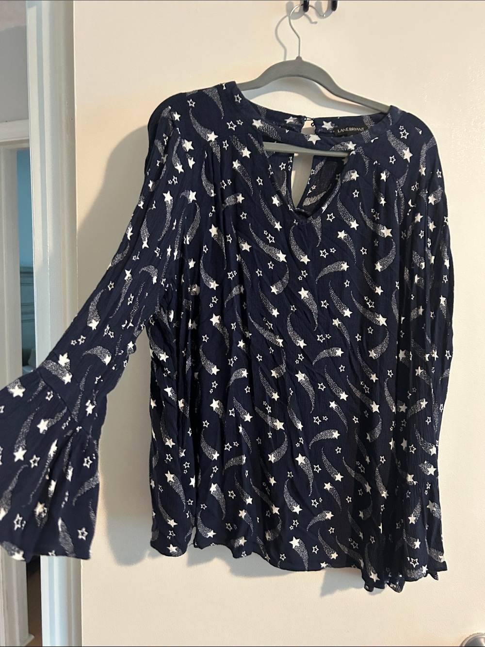 Lane Bryant Navy Blouse with Silver Star & Moon Print